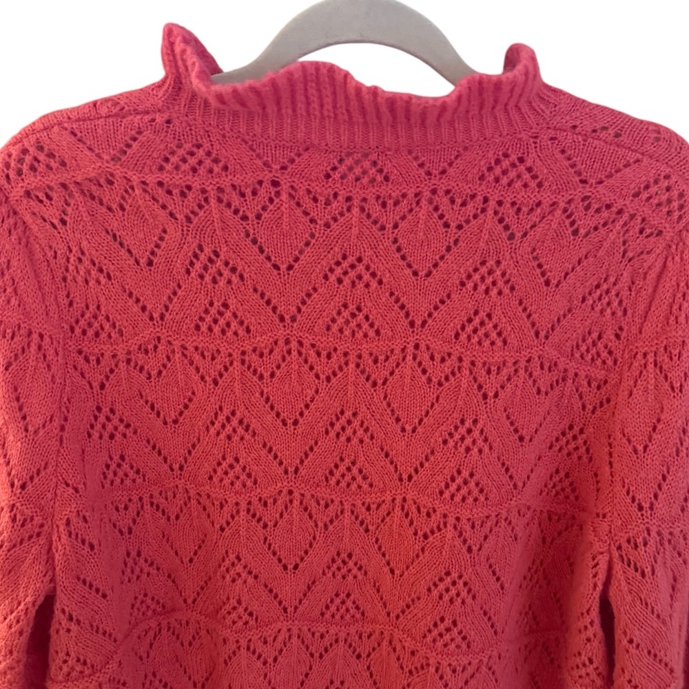 Sundance Sweater Womens XL Pink Pointelle Knit Mock Neck Ruffle Cuff Wool Blend - Picture 5 of 7